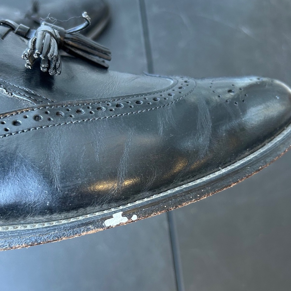 Mens Black Leather Wingtip Tassel Loafer Dress Shoes Size 13 C USA Vibram‎ Sole - Picture 11 of 14